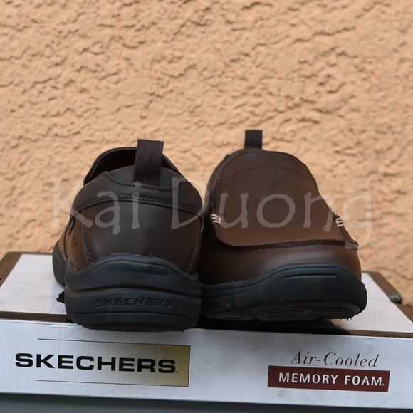 Men Leather Slip-On shoes Skechers relaxed fit Brown , - Picture 3 of 8